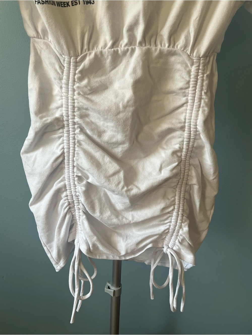 Fashion Nova White NYC Graphic Drawstring Mini Tee Dress - Size Small - Picture 6 of 7